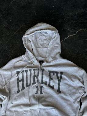 Hurley Men's Large Heather Gray Full Zip-Up Spellout Hoodie